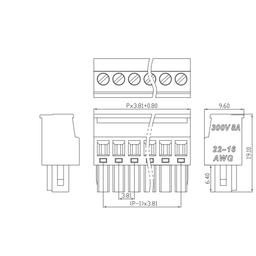 3.81mm 측면 수직 플러그인 터미널 소켓 플러그